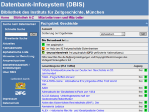 Screenshot des Datenbank-Infosystems (DBIS) 